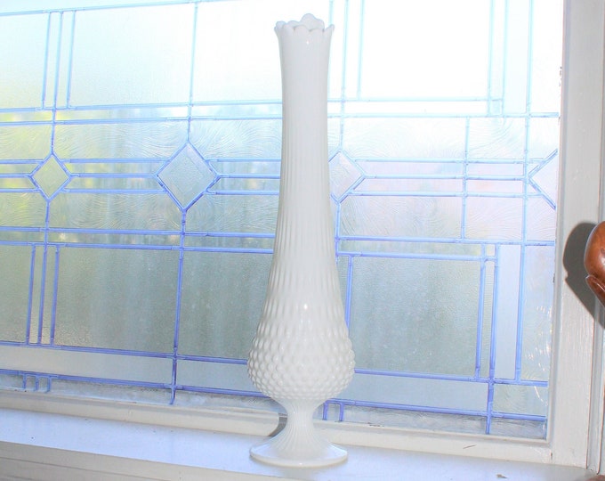 Large Vintage 19" Milk Glass Vase Swung Footed Hobnail