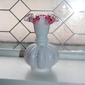 Vintage Fenton Peach Crest Vase Beaded Melon Ribbed