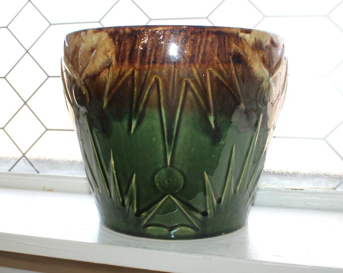 Large Robinson Ransbottom Pottery (RRP) Sun and Moon Jardiniere Green & Brown