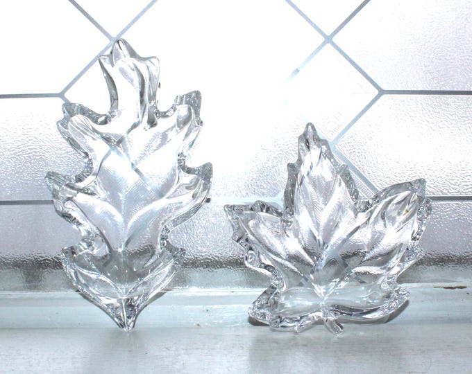 2 Vintage Waterford Crystal Tid Bit Trays Oak & Maple Leaves Candy Dish
