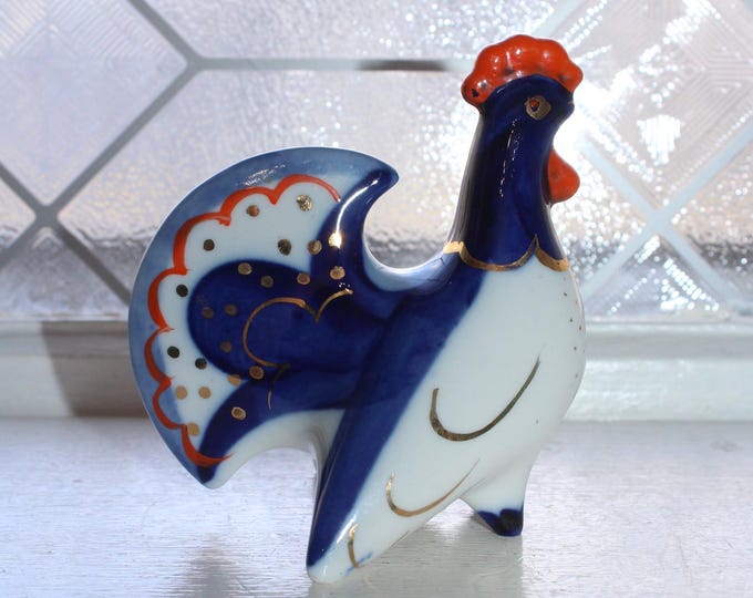 Vintage Russian Lomonosov Porcelain Rooster Salt Shaker