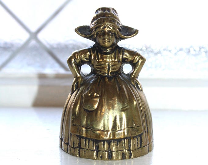 Vintage Brass Bell Dutch Girl in Dress and Bonnet