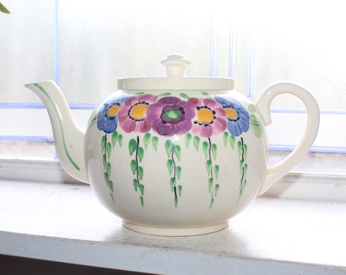 Vintage English Teapot with Hand Painted Flowers