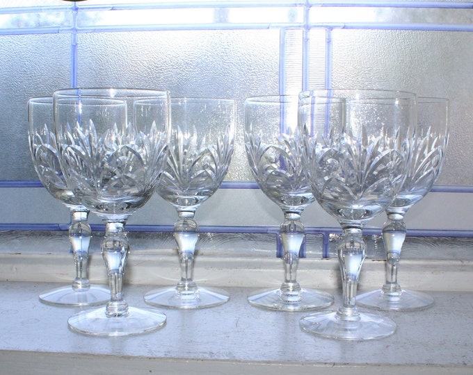 6 Vintage Sherwood by Seneca Cut Crystal Wine Glasses