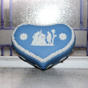 Vintage Wedgwood Heart Trinket Box Blue and White Jasperware 1960s