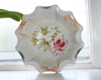 Antique Bavarian Porcelain Serving Bowl Flower Decoration