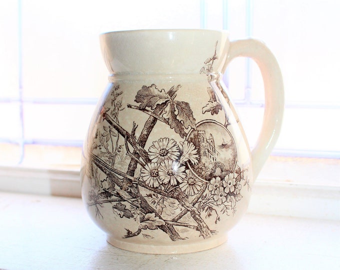 Antique Brown Transferware Mug 1800s Grosvenor W & H English Ironstone
