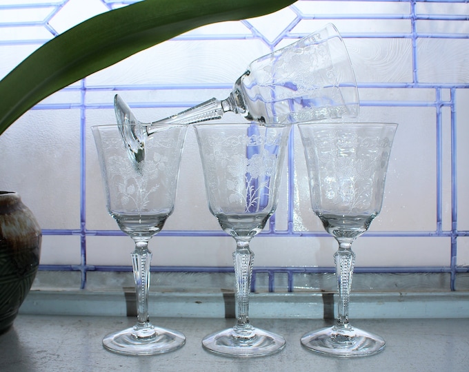 4 Fostoria Midnight Rose Wine or Water Glasses Vintage 1950s Stemware