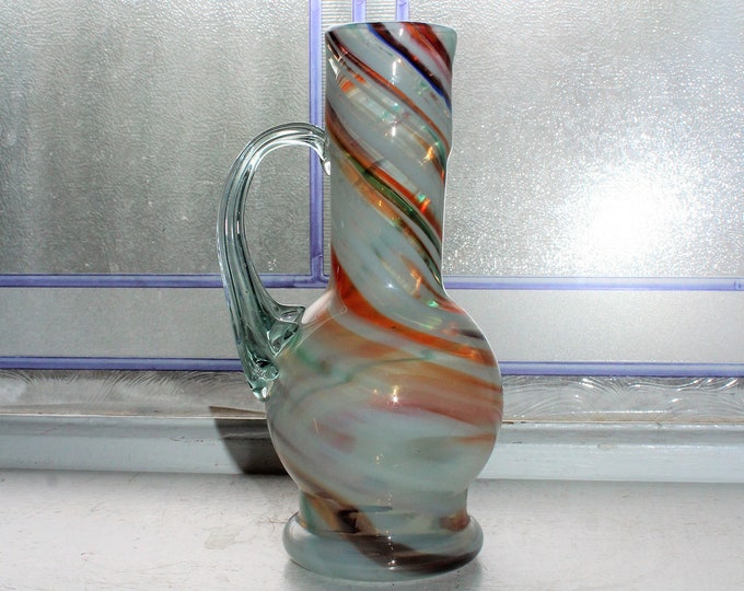 Vintage Mid Century Pitcher Swirl Glass Vase