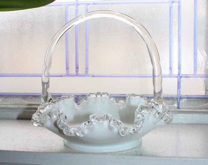 Vintage Fenton Glass Silver Crest Basket Art Glass