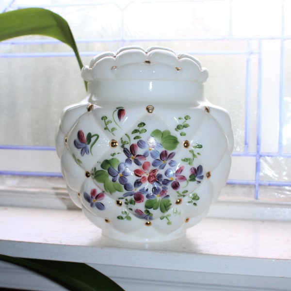 Quilted Milk Glass Cookie Jar Consolidated Glass Hand Painted