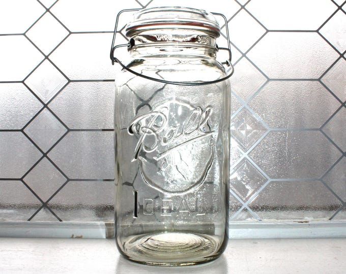 Large Vintage Ball Ideal 1 Gallon Clear Jar with Embossed Eagle in Shield