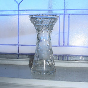 Vintage Cut Crystal Vase with Flared Top and Sawtooth Rim
