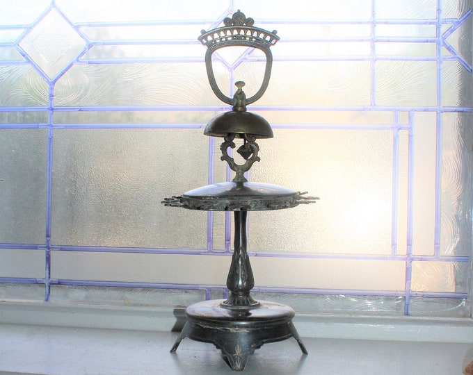 Victorian Hotel Front Desk Bell & Key Holder Rockford Silverplate
