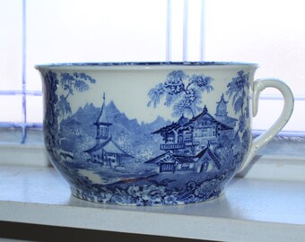 Antique Victorian Chamber Pot Blue Transferware English Ironstone
