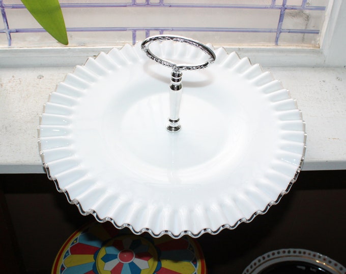 Vintage Fenton Glass Silver Crest Large Serving Plate Tray 12.5"