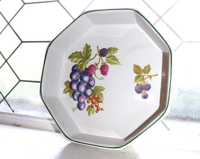 Vintage Fresh Fruit Stoneware Casserole Dish Octagonal