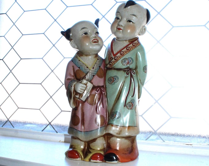 Large Vintage Japanese Porcelain Polychrome Kutani Imari Figure Statue 14"