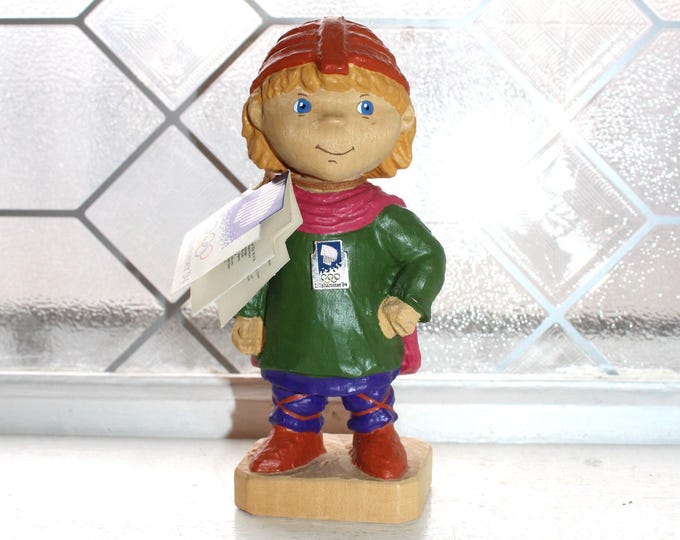 Vintage 1994 Lillehammer Olympics Mascot Hacon Carved Wood Figurine