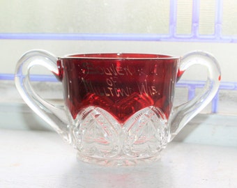 Milltown Wisconsin Ruby Flashed Glass Souvenir Sugar Bowl Antique EAPG