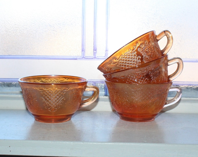 4 Vintage Normandie Bouquet & Lattice Cups Iridescent Marigold