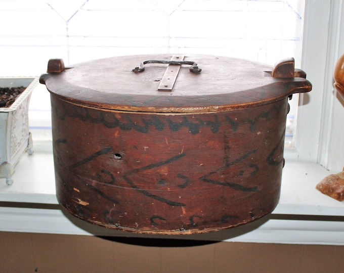 Large 16" Antique 1800s Scandinavian Painted Tine Box