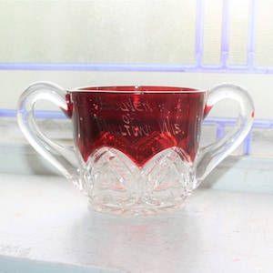 Milltown Wisconsin Ruby Flashed Glass Souvenir Sugar Bowl Antique EAPG
