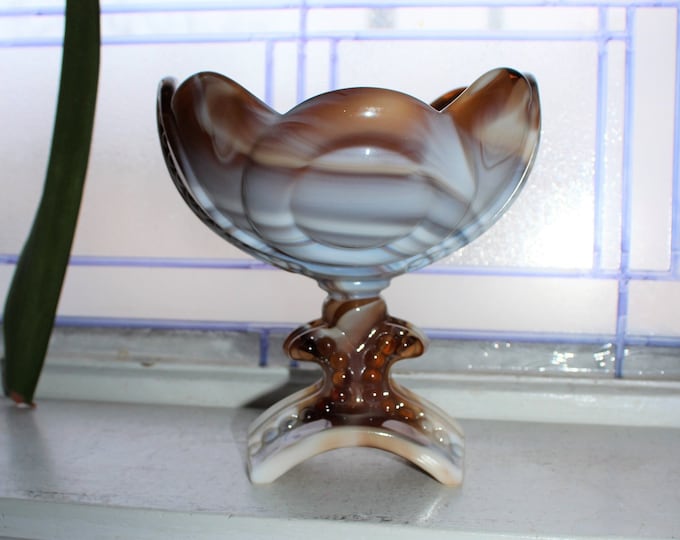 Vintage Imperial Caramel Slag Glass Saddle Compote