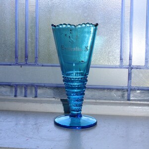 Antique Victorian Blue EAPG Glass Vase Souvenir of Enderlin ND
