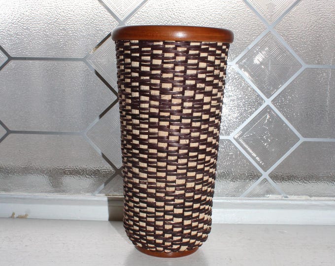 Vintage Handwoven Basket & Acrylic Vase with Wood Rim by Marge