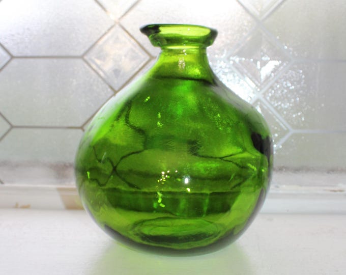 Vintage Vidrios San Miguel Green Art Glass Bulb Vase