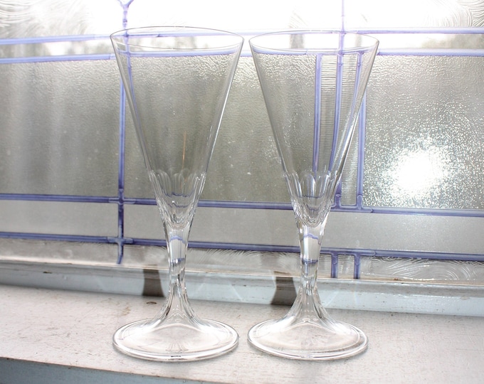 2 Vintage Lalique Villandry Wine Glasses Water Goblets 8 1/4" Stemware