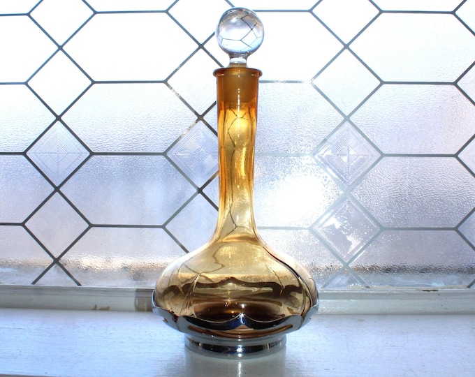 Art Deco Decanter Farber Bros Krome Kraft Amber Glass