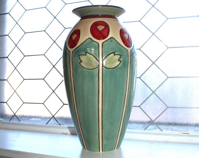 Large Mary Engelbreit Arts and Crafts Pottery Vase Rosebud Pattern 2004