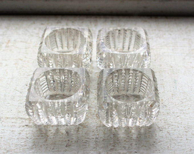 Antique Victorian Cut Crystal Glass Salt Dips Set of 4 1900s