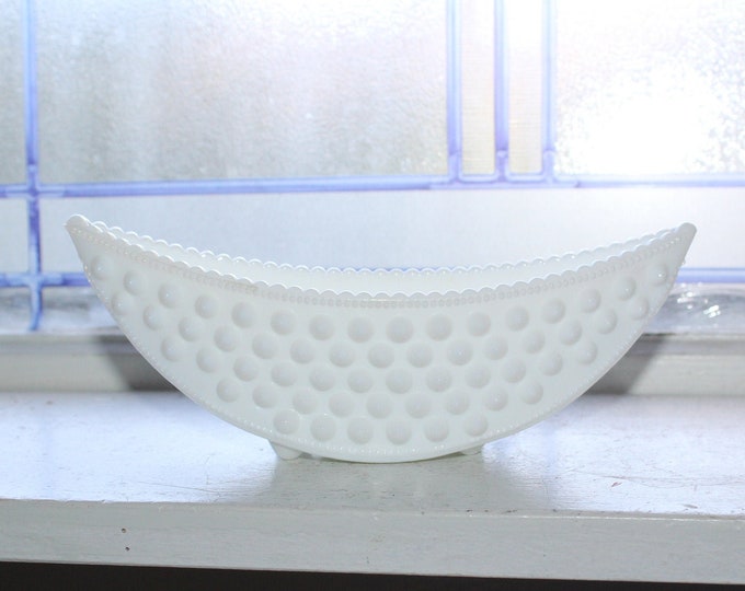 Vintage Hobnail Milk Glass Footed Boat Candy Dish