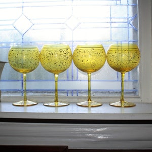 4 Hand Painted Crystal Large Martini Glasses Royal Danube Romania