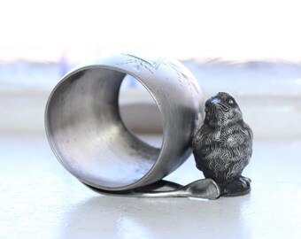Antique Figural Victorian Napkin Ring Bird and Wish Bone Silverplate