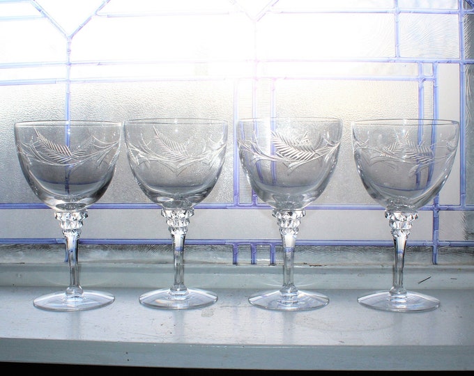 4 Tiffin Franciscan Greenbriar Wine Glasses Vintage 1950s