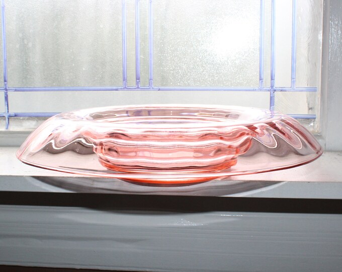 Pink Depression Glass Large Console Bowl Rolled Rim 1930s Art Deco