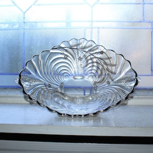 Vintage Cambridge Glass Caprice Large Oval Bowl with Silver Overlay