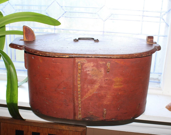 Large Antique 1800s Norwegian Tine Box Bentwood Scandinavian Nordic