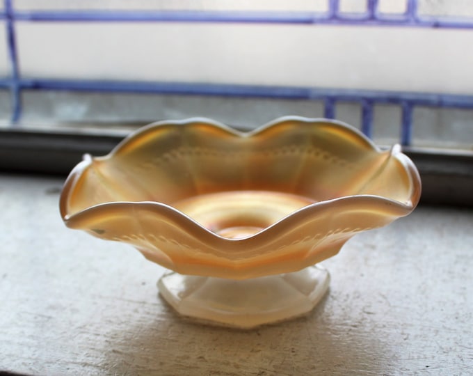 Vintage Carnival Glass Dish with White Rim