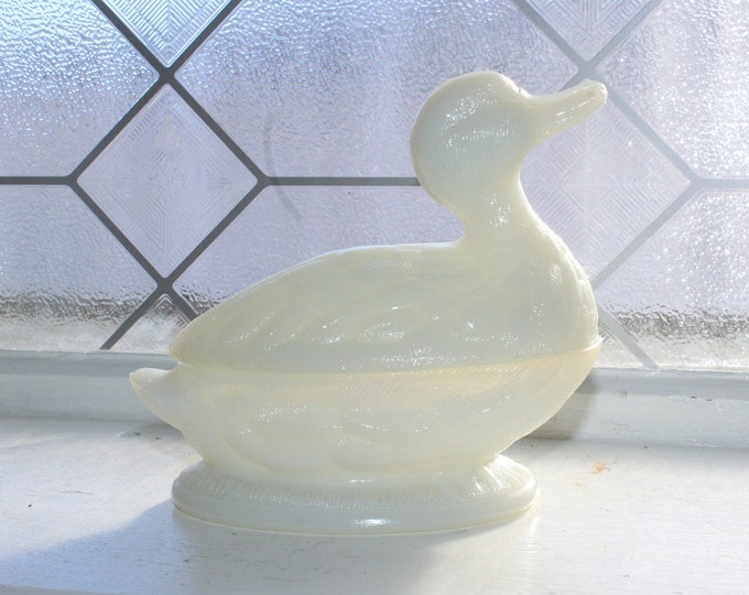 Antique Opaline Milk Glass Duck Covered Dish Vallerysthal