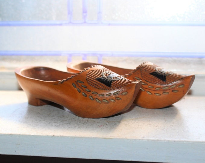 Antique Hand Carved Folk Art Wooden Shoes Small Clogs