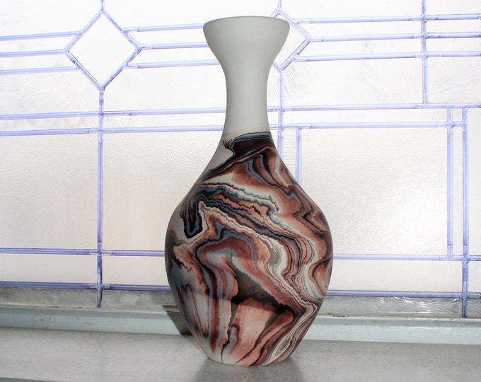 Huge 12" Nemadji Pottery Vase Swirl Pattern Vintage Southwestern Decor