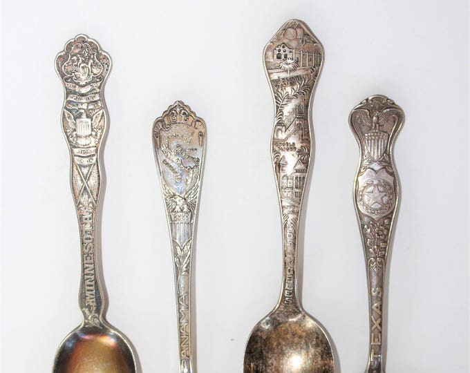 4 Collector Spoons Silverplate Los Angeles Minnesota Texas Panama