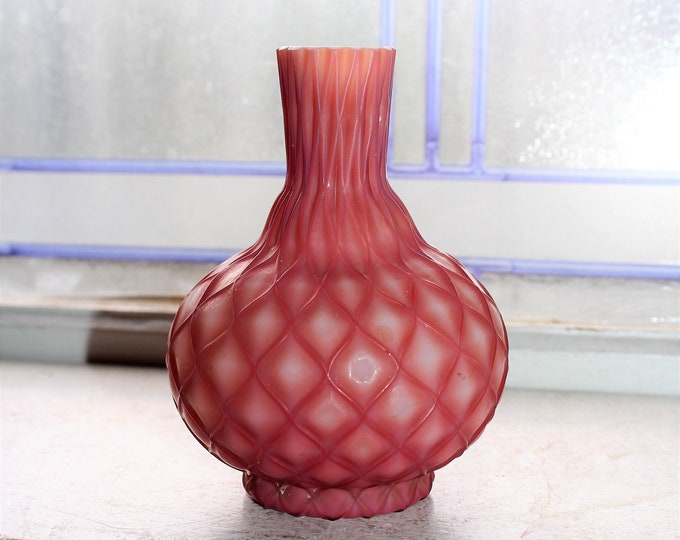 Exceptional Cut Velvet Cased Glass Pink Vase by Mt Washington