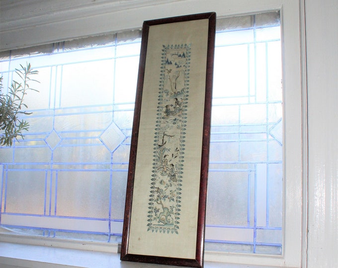 Antique Asian Embroidery on Silk Framed