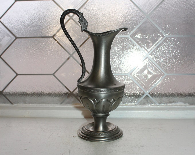 Vintage Etain Pewter Pitcher Ewer Sea Serpent Handle